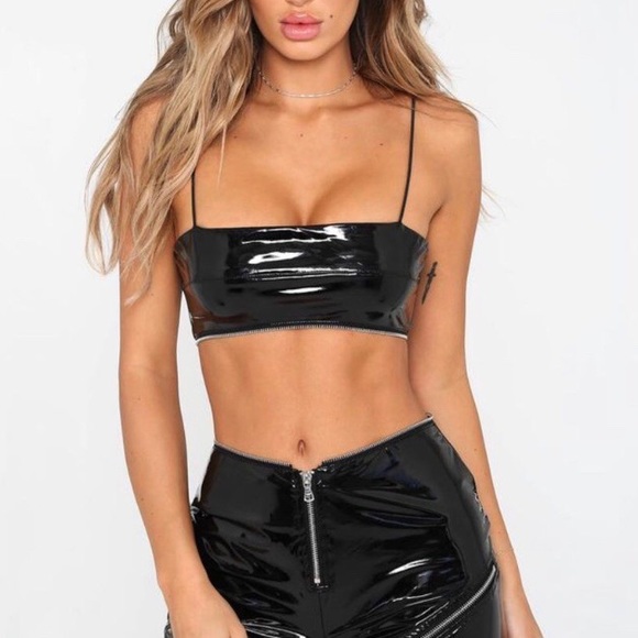NWT I.AM.GIA black latex isla bustier top